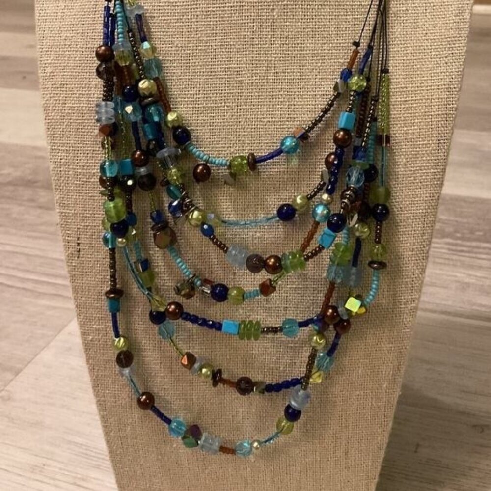 Chicos Green and Blue Beaded Sea Beads Multi Stranded Necklace